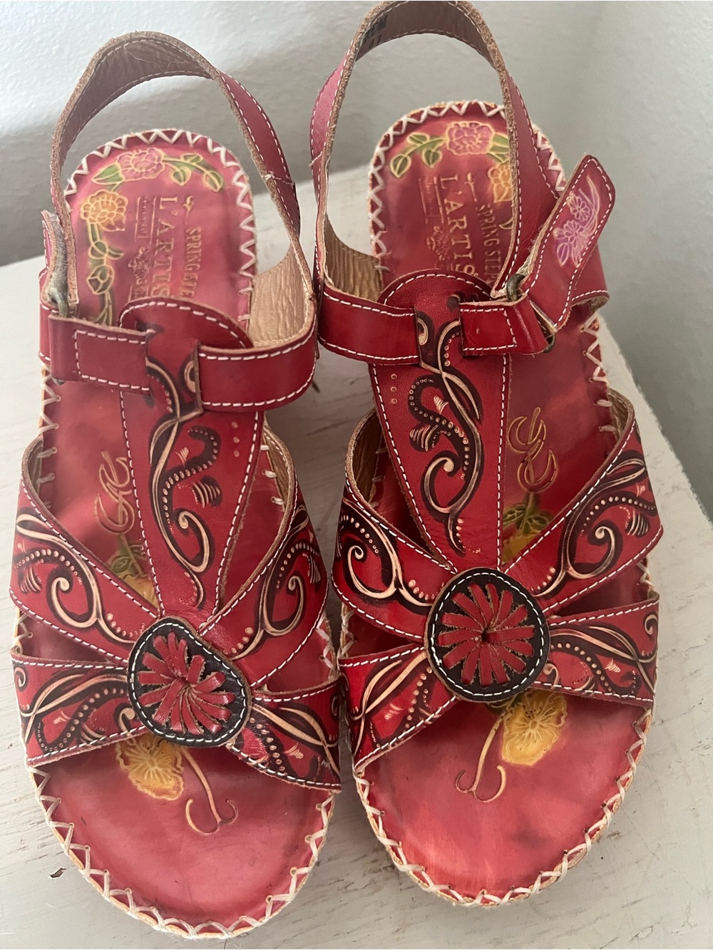 Spring Step L’artiste red leather wedge sandals sz 41